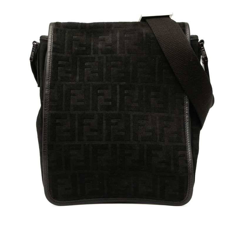 フェンディ ズッカ メッセンジャーバッグ 斜め掛け ショルダー 7VA215 ブラック レザー スウェード メンズ FENDI 【中古】