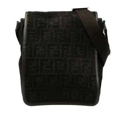 フェンディ ズッカ メッセンジャーバッグ 斜め掛け ショルダー 7VA215 ブラック レザー スウェード メンズ FENDI 【中古】