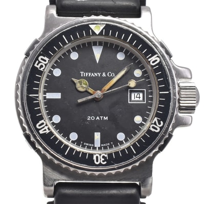 値下 ティファニー TIFFANY&Co. ダイバー デイト ブラック クォーツ レディース 腕時計 H#147619