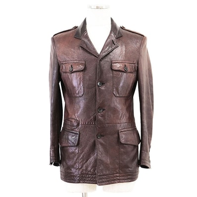 グッチ レザー ミリタリー フルライニング ジャケット メンズ ブラウン サイズ不明 GUCCI