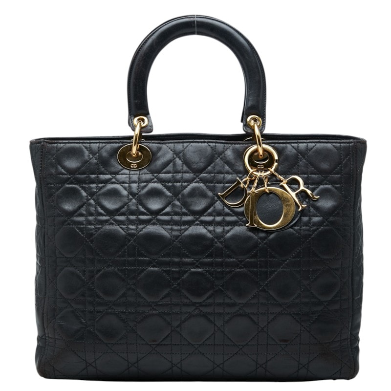 ディオール カナージュ レディディオール ラージ ハンドバッグ トートバッグ ブラック レザー レディース Dior 中古
