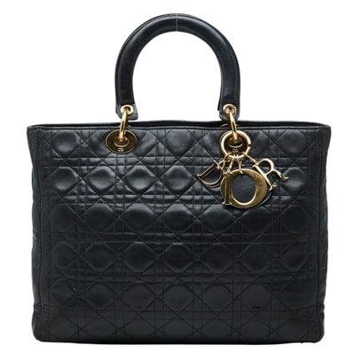 ディオール カナージュ レディディオール ラージ ハンドバッグ トートバッグ ブラック レザー レディース Dior 中古
