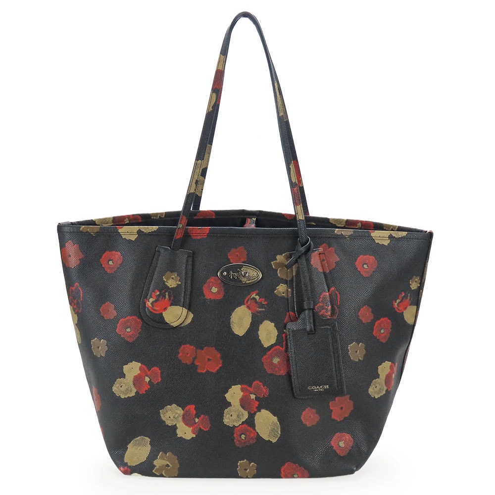 【中古】 コーチ トートバッグ 33857 フローラル レザー ブラック フラワープリント 肩掛け レディース 女性 COACH