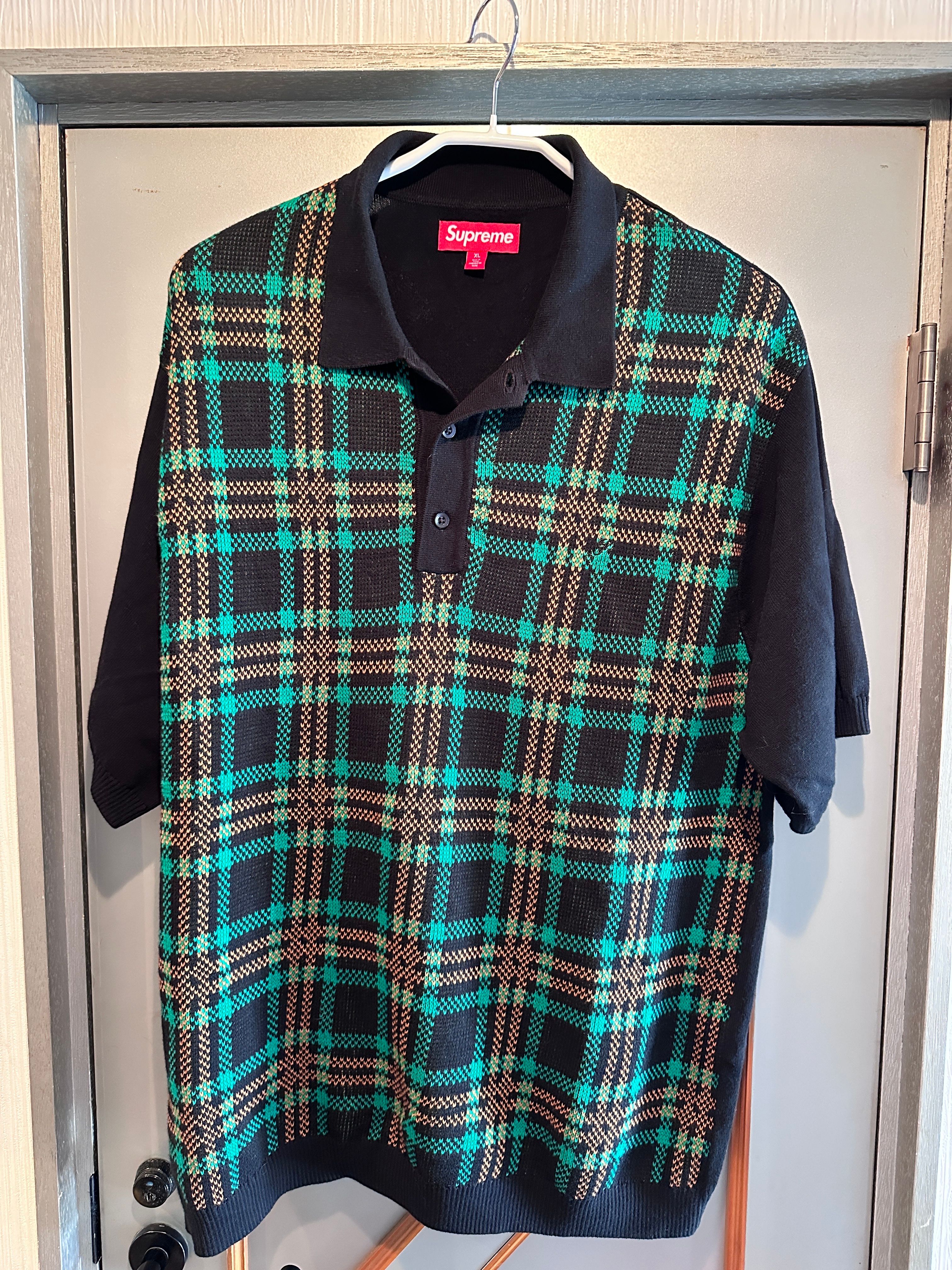 Supreme Plaid Knit S/S Polo "Black"