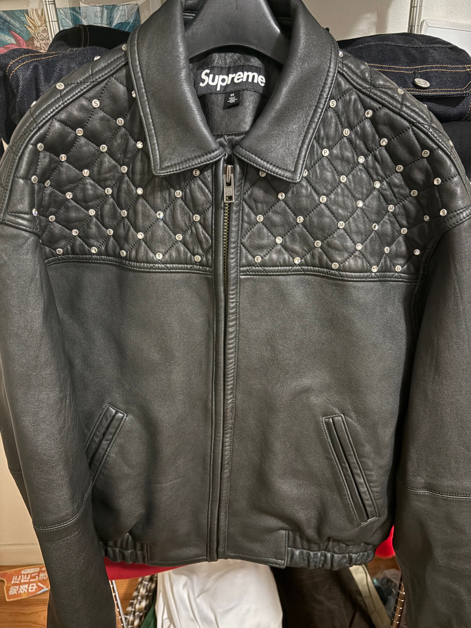 Supreme Swarovski Studded Quilted Leather Jacket "Black"