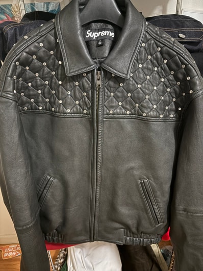 Supreme Swarovski Studded Quilted Leather Jacket "Black"