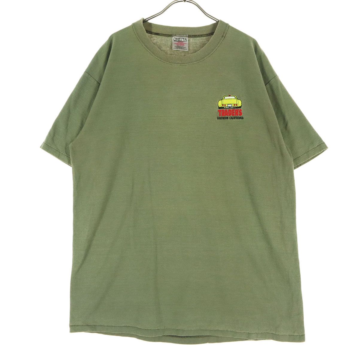 ONEITA オニータ 90s 刺繍 半袖 シングルステッチ Tシャツ XL カーキ オールド