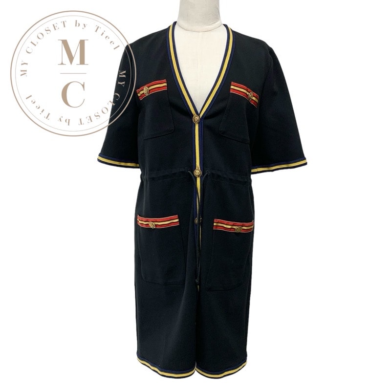 グッチ GUCCI ワンピース レーヨン ブラック 黒 タイガーボタン 半袖