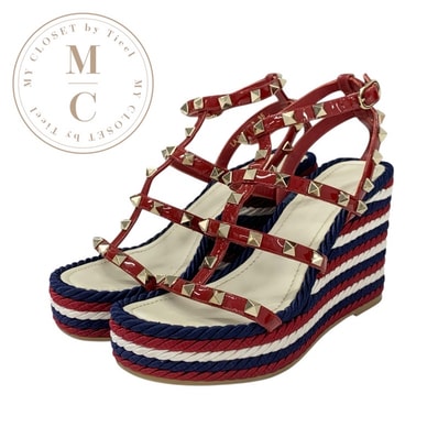 ヴァレンティノ VALENTINO サンダル 靴 シューズ レザー レッド ロックスタッズ ウェッジソール