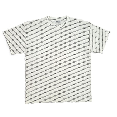 BALENCIAGA バレンシアガ 21SS BB 総柄 ロゴプリント Tシャツ カットソー ホワイト L 半袖Tシャツ 612965 L コットン メンズ【中古】