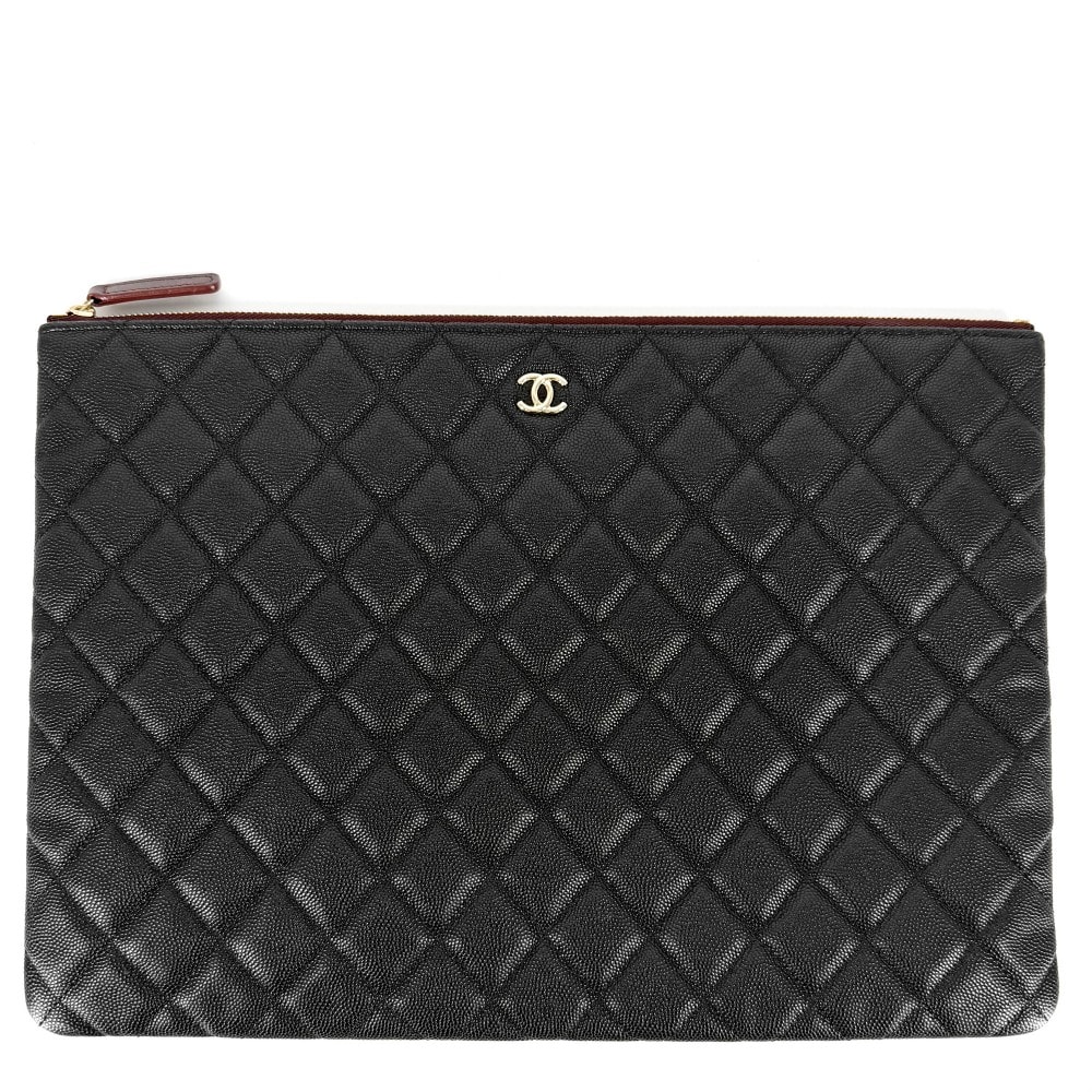 CHANEL シャネル クラッチバッグ マトラッセ セカンドバッグ ココマーク  キャビアスキン   ブラック 黒 ゴールド金具 レディース 美品【中古品】