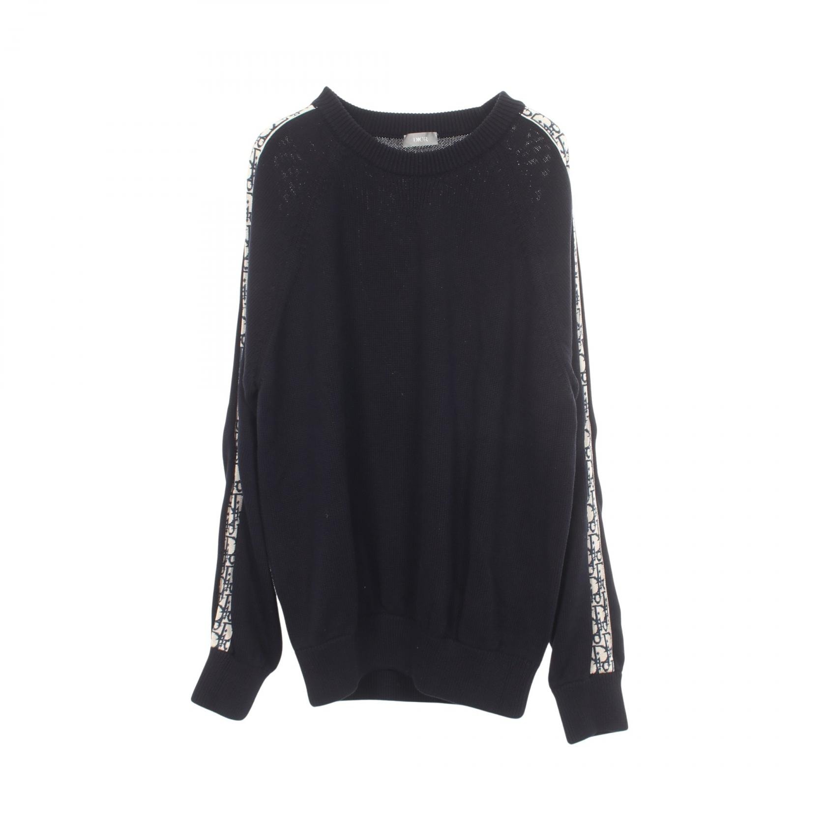 ディオール Dior オブリーク 長袖 ニット 衣料品 トップス コットン シルク メンズ ネイビー系 / ホワイト系 【中古】