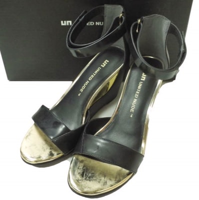 新品 UNITED NUDE ユナイテッドヌード Bella II アンクルストラップ ウエッジソールレザーサンダル 36370002 36(23-23.5cm) BLACK/GOLD UN シューズ g12829