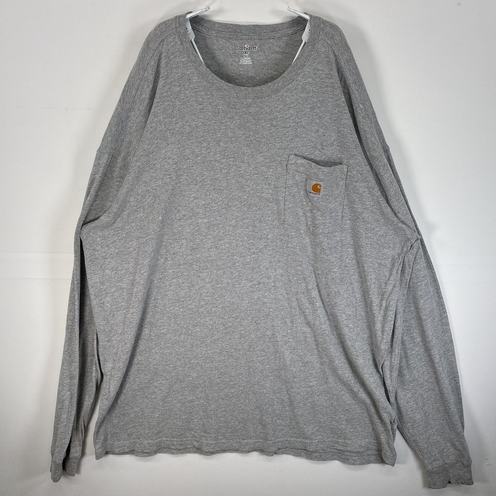 古着 カーハート Carhartt 長袖Tシャツ ワンポイント ロゴ 大きいサイズ 胸ポケ 2XL  グレー 無地 メンズ