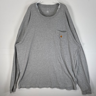 古着 カーハート Carhartt 長袖Tシャツ ワンポイント ロゴ 大きいサイズ 胸ポケ 2XL グレー 無地 メンズ
