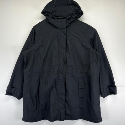 古着 エルエルビーン L.L.Bean ナイロンジャケット 裏地メッシュ 大きいサイズ レインコート フルジップ 2XL ブラック レディース