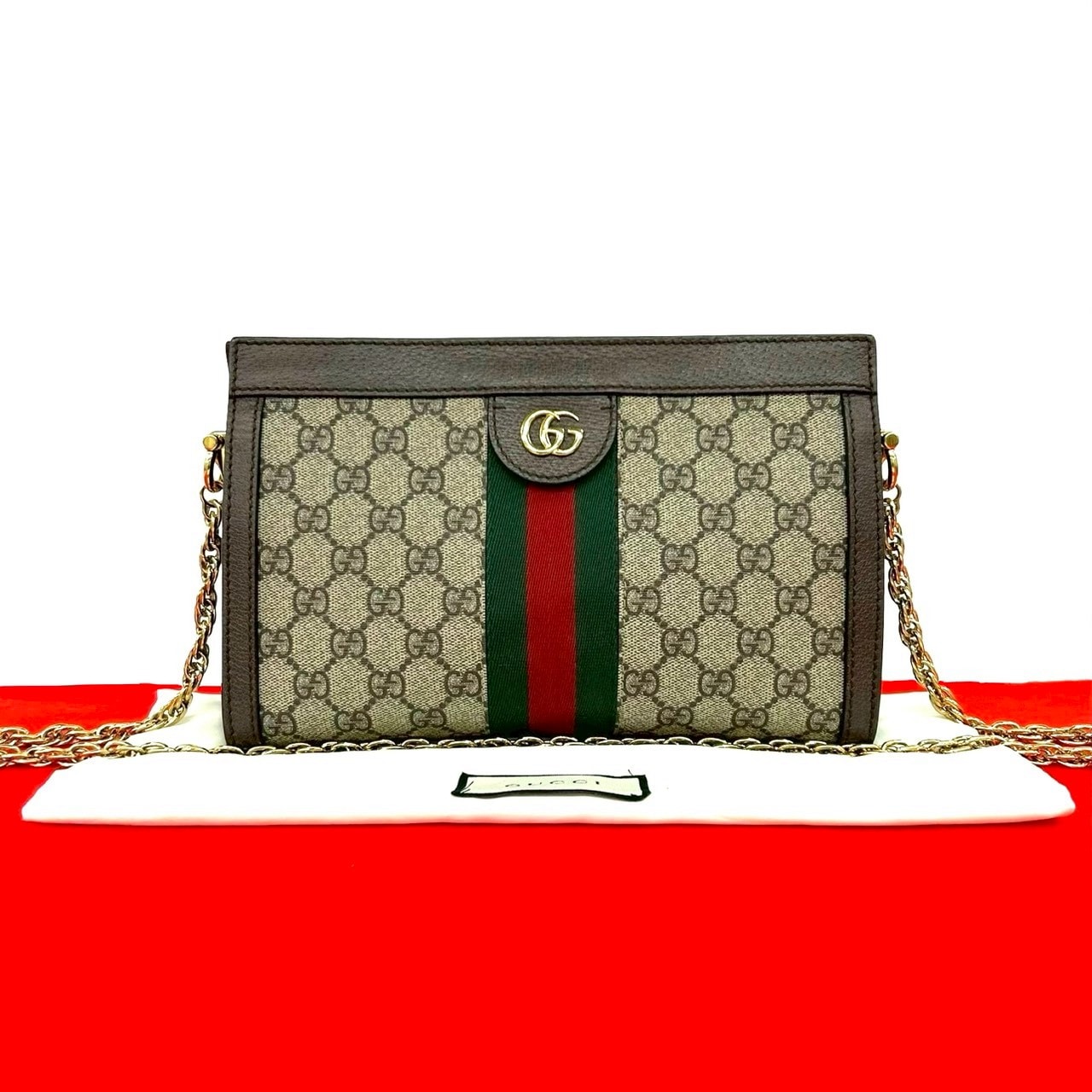 GUCCI グッチ オフィディア GG スモール レザー PVC ショルダーバッグ ブラウン
 25737