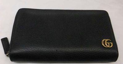 GUCCI GG Marmont Leather Zip Around Wallet "Black/Gold"