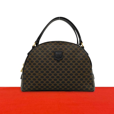 CELINE セリーヌ マカダム ブラゾン 柄 PVC レザー ハンドバッグ ブラック
d51-6