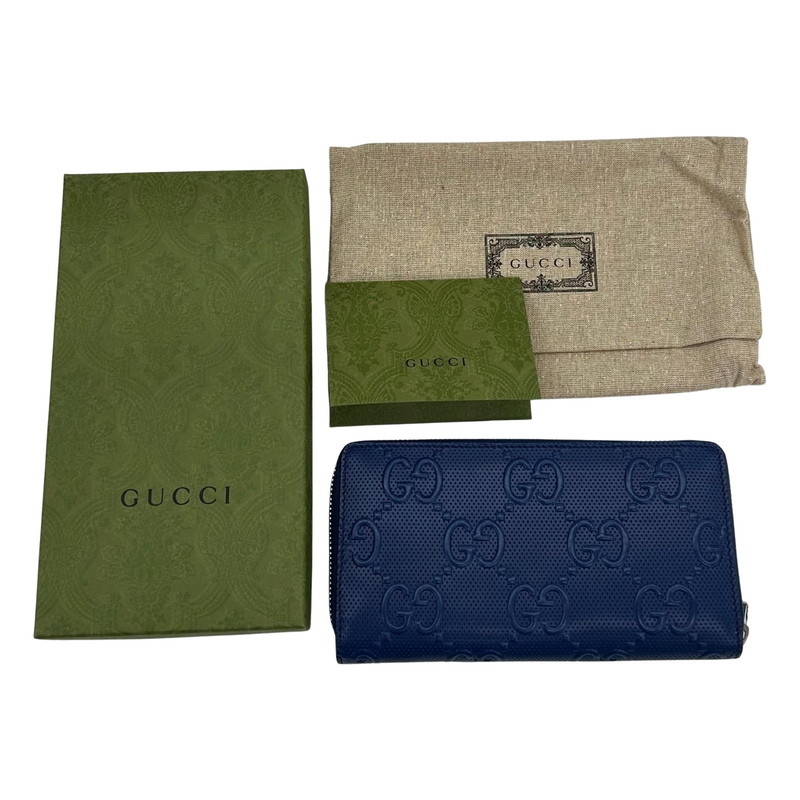 ▼▼GUCCI グッチ GGエンボス ウォレット ラウンドファスナー長財布 6255558-203887 ブルー