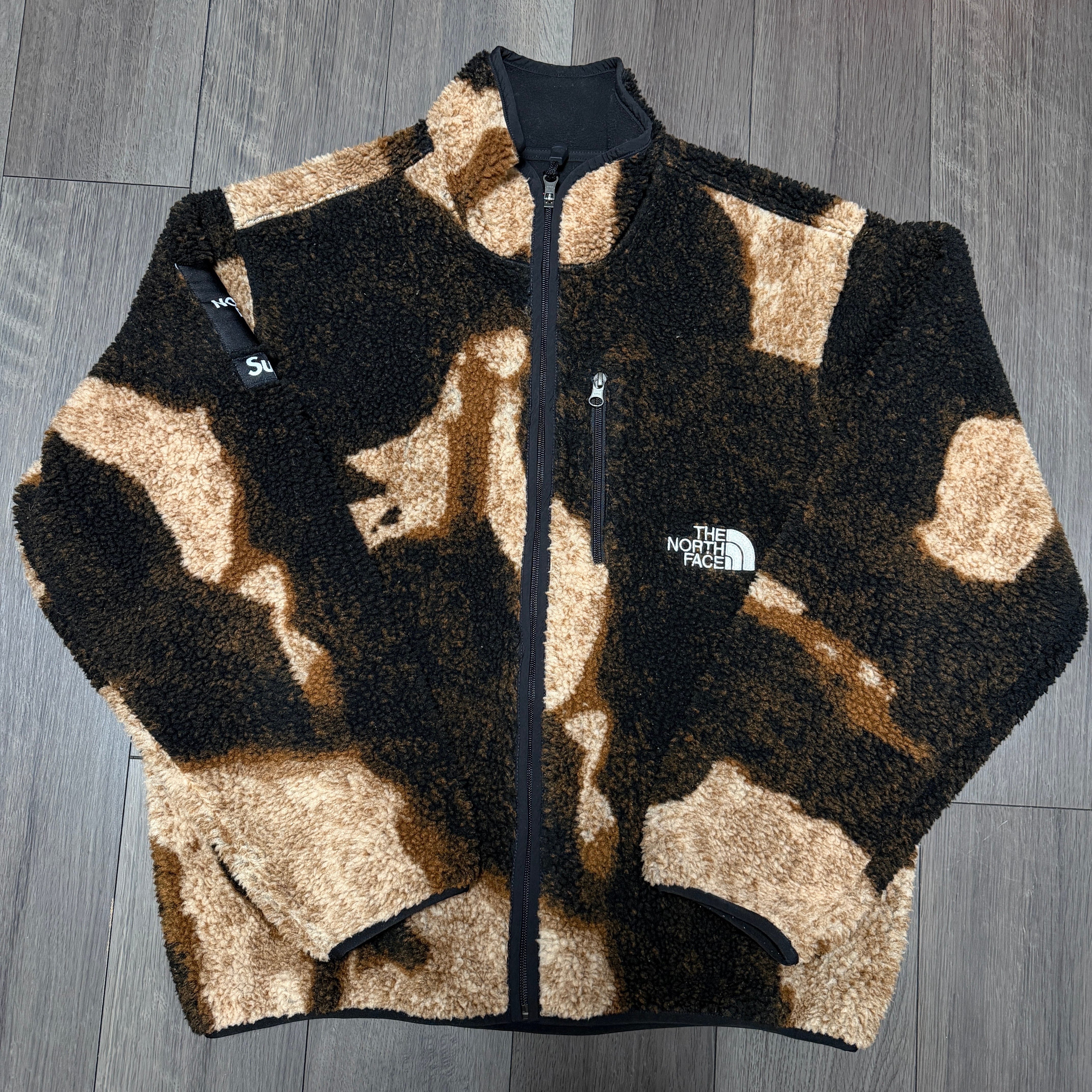Supreme x The North Face Bleached Denim Print Fleece Jacket "Black"