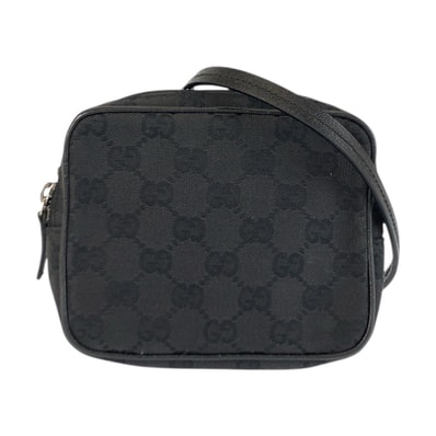 美品 GUCCI グッチ ブラック 黒 シルバー金具 GGキャンバス レザー/ ショルダーバッグ ポシェット 600677 【中古】
