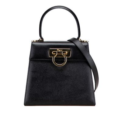 サルヴァトーレフェラガモ ガンチーニ ハンドバッグ ショルダーバッグ 2WAY ブラック レザー レディース Salvatore Ferragamo 【中古】