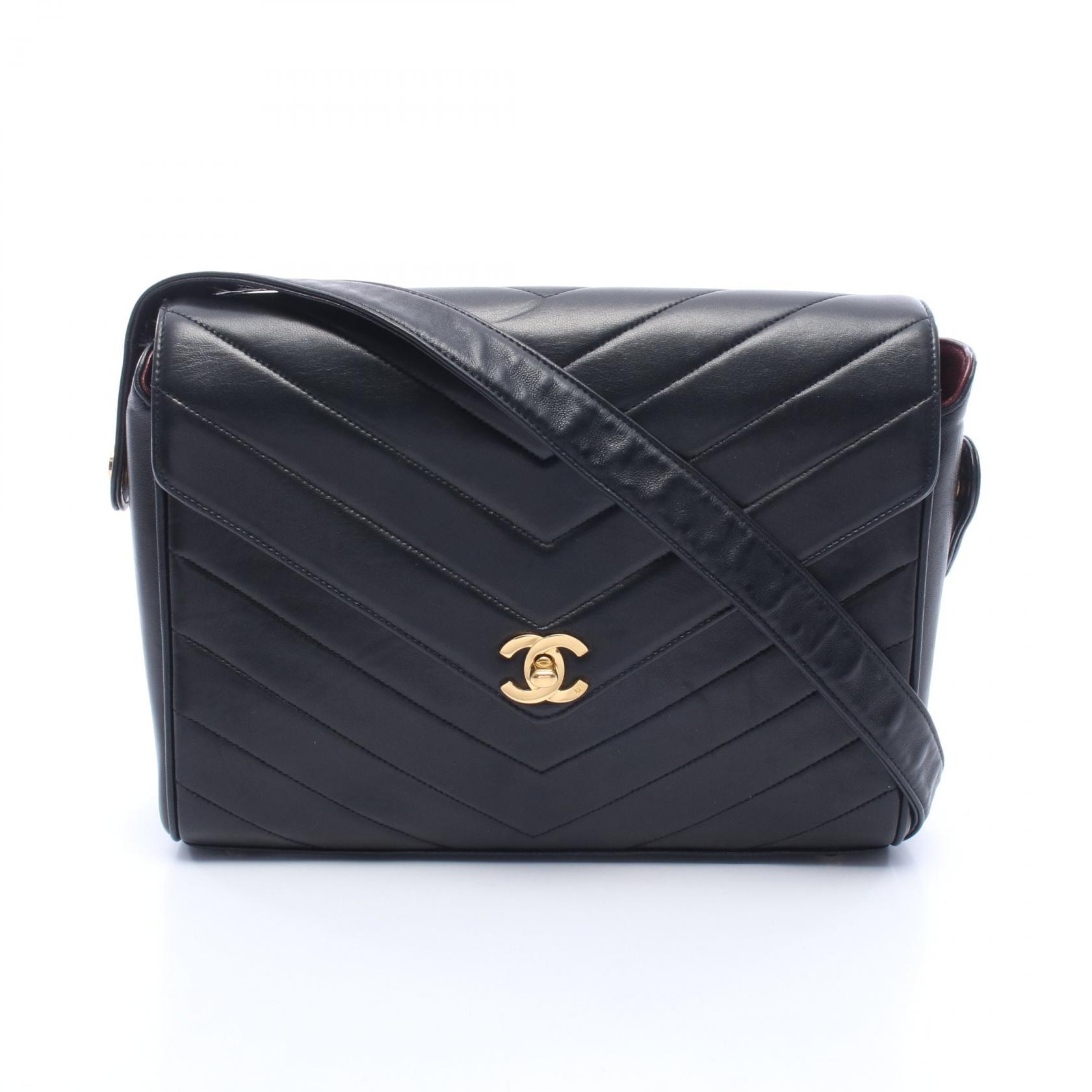 シャネル CHANEL シェブロン Vステッチ ショルダーバッグ バッグ ラムスキン(羊革) レディース ブラック系 【中古】