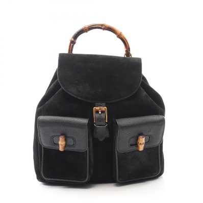グッチ GUCCI バンブー リュックサック バックパック バッグ スウェード レザー レディース ブラック系 003 2058 0016 【中古】