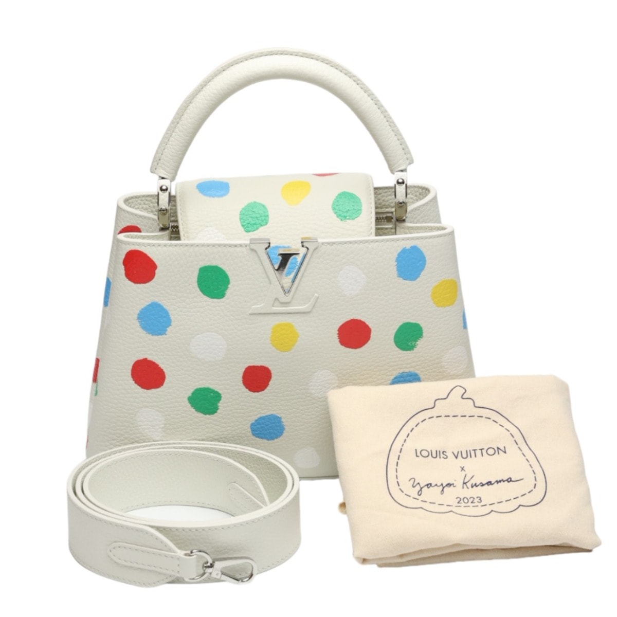 Louis Vuitton x Yayoi Kusama Capucines BB Taurillon Leather Painted Dots "Blanc"