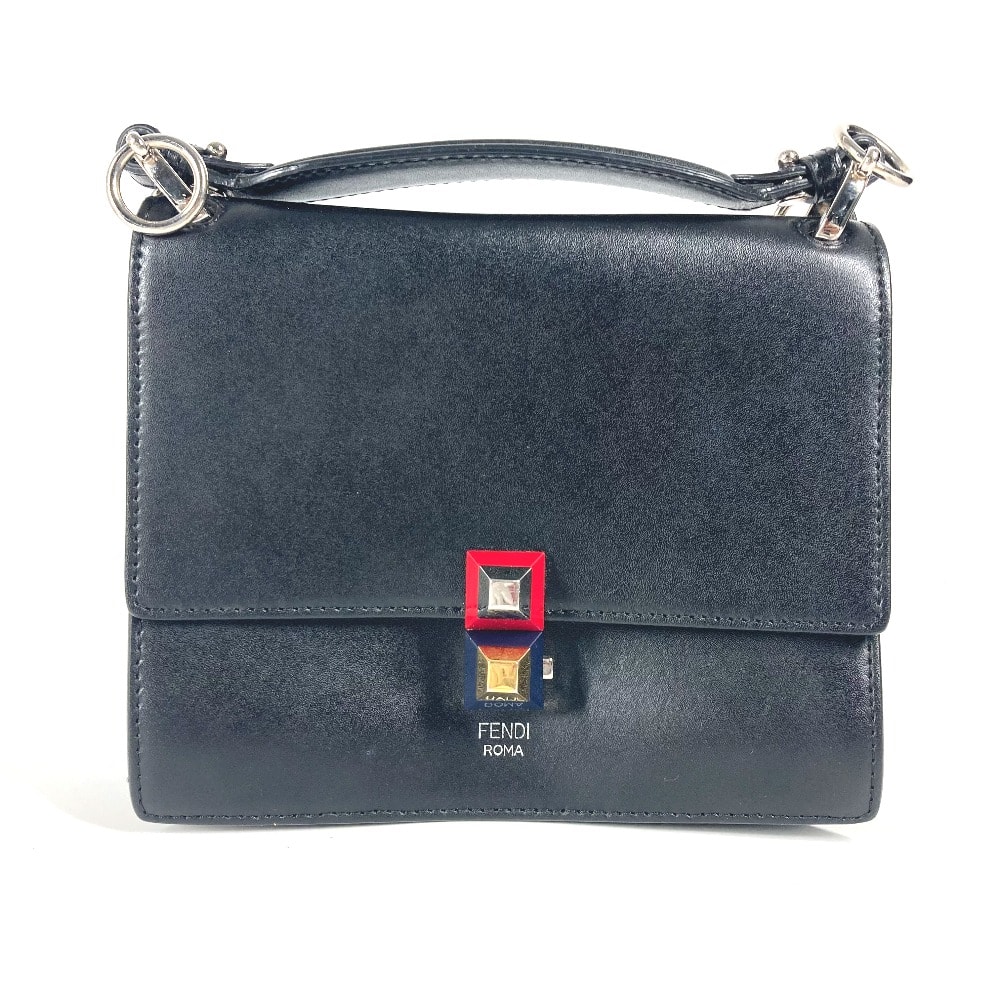 フェンディ FENDI ミニ キャナイ スタッズ 8M0381 カバン フラップ ハンドバッグ レザー ブラック