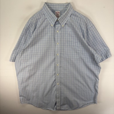 古着 ブルックスブラザーズ Brooks Brothers 半袖シャツ 胸ポケット MADISON ボタンダウン 大きいサイズ 2XL 水色系 チェック メンズ