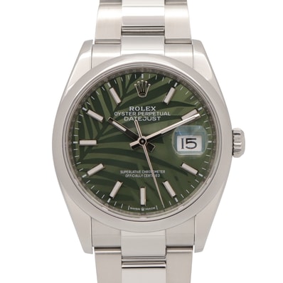 ロレックス ROLEX デイトジャスト 36 ランダム番 腕時計 時計 ステンレススチール メンズ グリーン系 オリーブグリーン/パームモチーフ 126200 【中古】