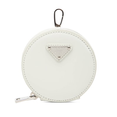 プラダ 三角ロゴ コインケース ラウンドポーチ キーチャーム ホワイト パテントレザー レディース PRADA 【中古】