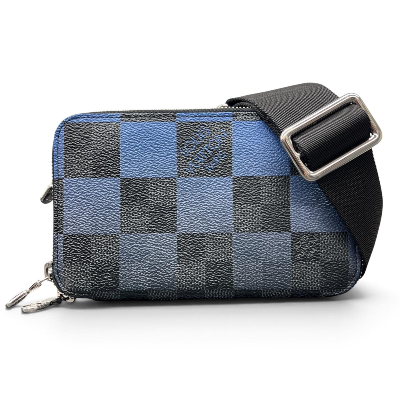 LOUIS VUITTON 極美品 ルイヴィトン アルファ ウェアラブルウォレット ダミエグラフィット ジャイアント ショルダーバッグ M59161 RFID確認済 レザー ブルー クロスボディ ポシェット LV Aランク 鑑定済 中古 ヴィトンバッグ