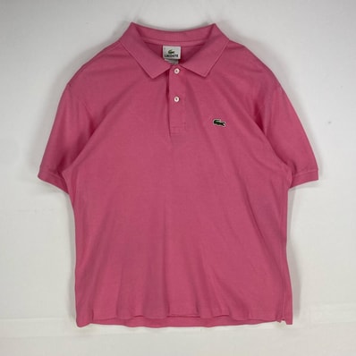 古着 ラコステ LACOSTE 鹿の子 半袖シャツ ワンポイント ロゴワッペン ポロシャツ ショートスリーブ XL ピンク系 メンズ
