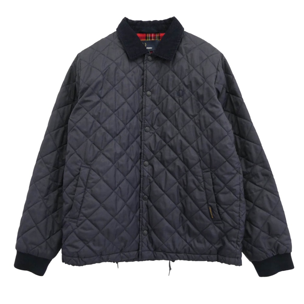 FRED PERRY フレッドペリー コート SJ5147 x LAVENHAM ラベンハム 英国製 襟コーデュロイ キルティング コーチ ジャケット ネイビー系 M【中古】