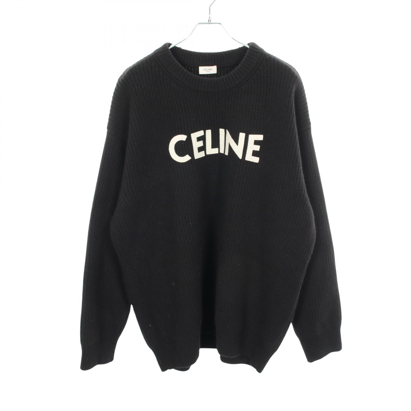 セリーヌ CELINE ロゴ オーバーサイズ リブ ニット 衣料品 トップス ウール メンズ ブラック系 2A19R423P 【中古】