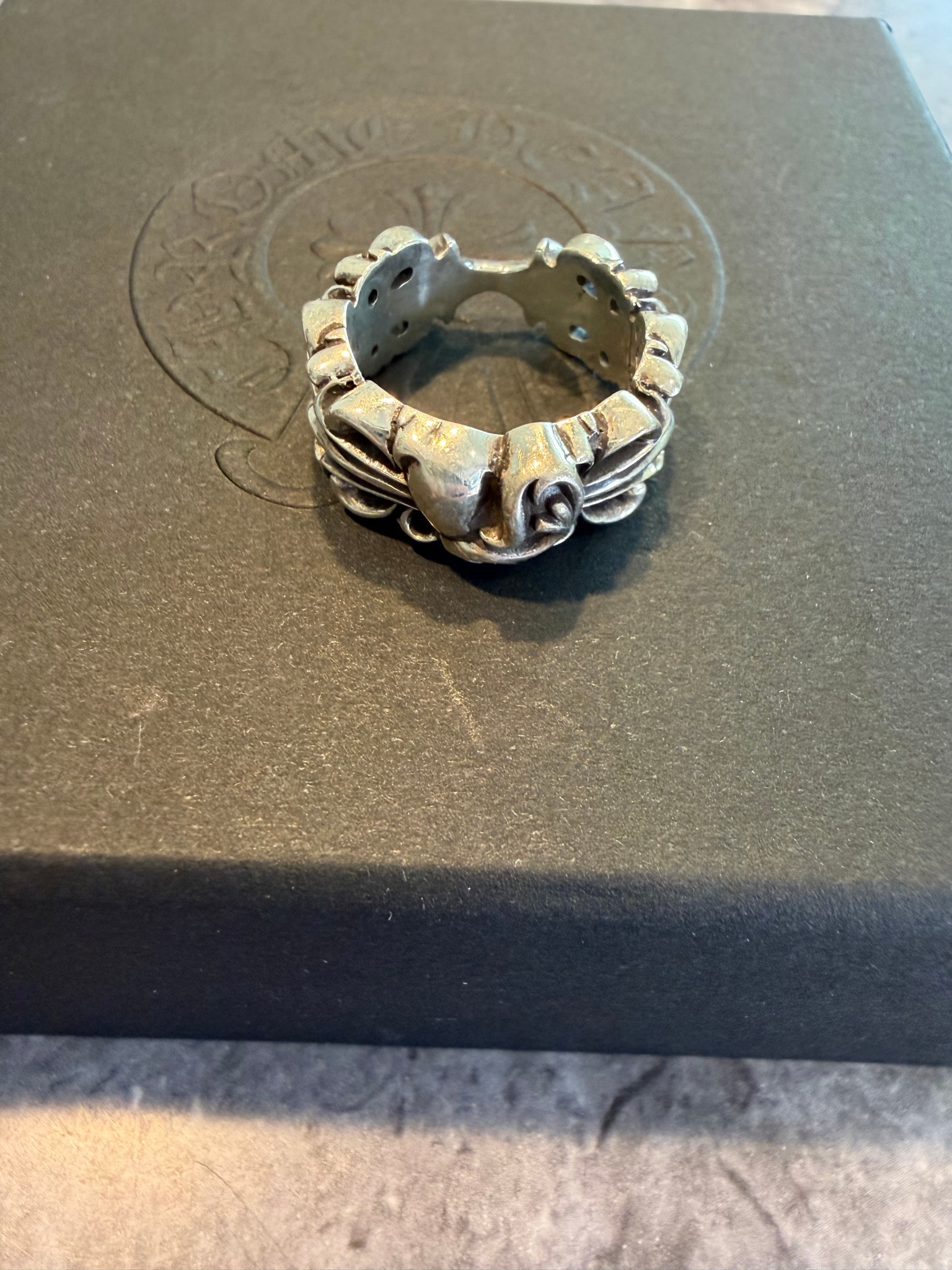 Chrome Hearts Double Floral Cross Heart Ring "Silver"