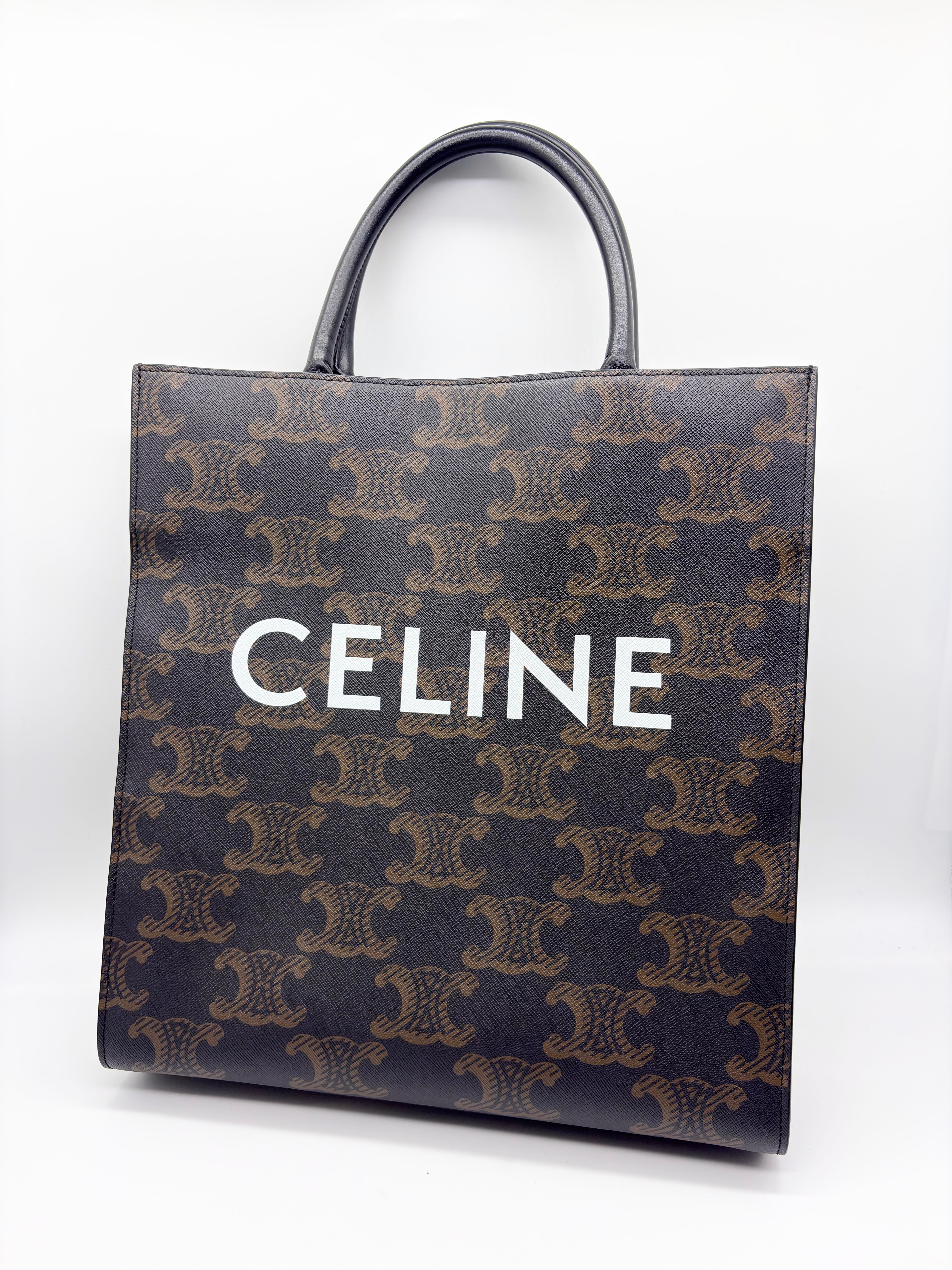 CELINE Medium Vertical Cabas In Triomphe Canvas With Celine Print "Black"