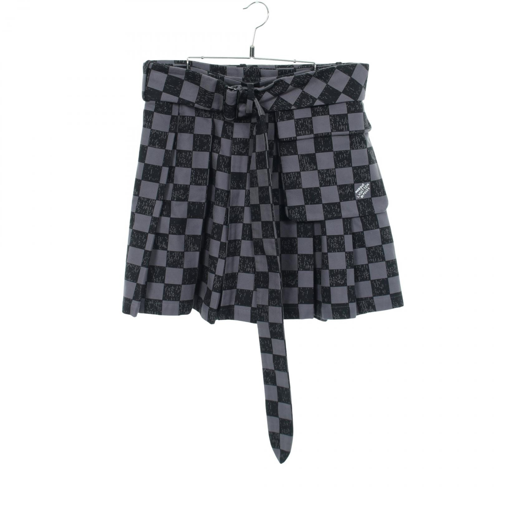 ルイ・ヴィトン LOUIS VUITTON ダミエ プリーツ スカート 衣料品 ボトムス コットン グレー レディース グレー系 / ブラック系 【中古】
