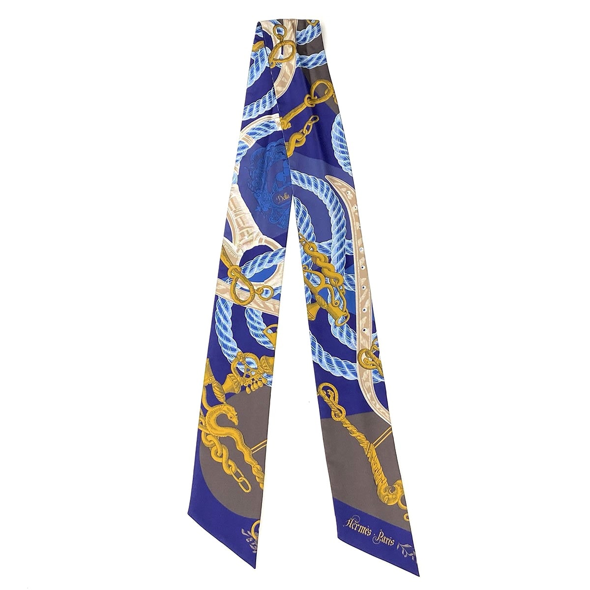 HERMES エルメス マキシ ツイリー スリム DELLA CAVALLERIA スカーフ シルク ネイビー  レディース【中古】