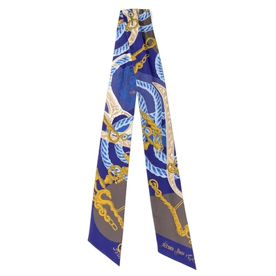 HERMES エルメス マキシ ツイリー スリム DELLA CAVALLERIA スカーフ シルク ネイビー レディース【中古】