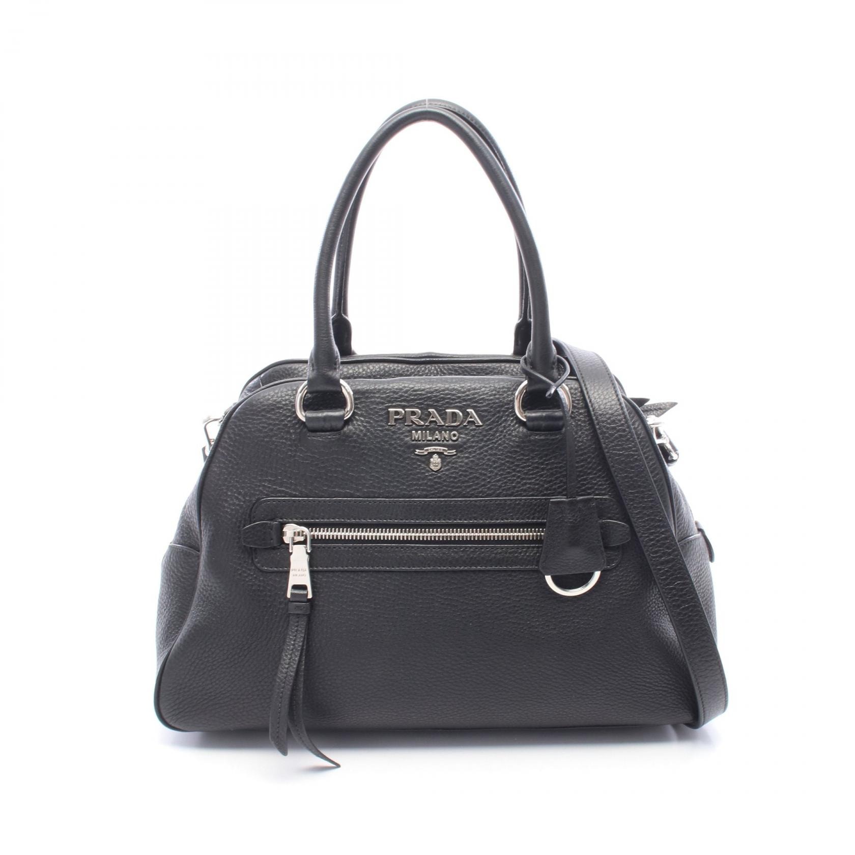 プラダ PRADA VITELLO PHENIX 2WAY ハンドバッグ バッグ レザー レディース ブラック系 1BB054 【中古】