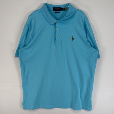 古着 ポロ・ラルフローレン POLO RALPH LAUREN 半袖 ポロシャツ ロゴ 刺繍 3ボタン M 水色 無地 メンズ