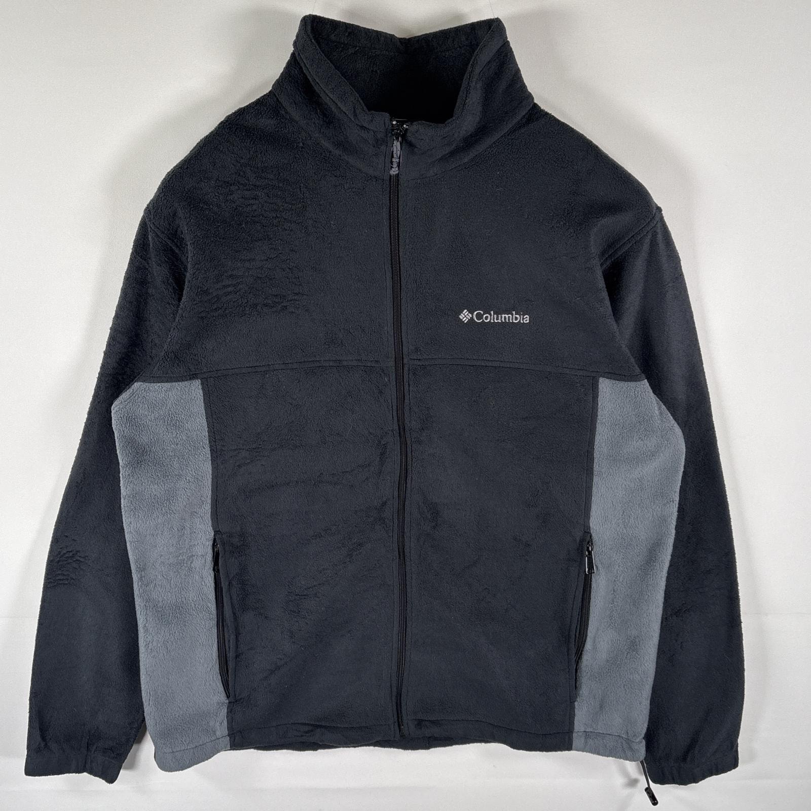 古着 コロンビア Columbia フリースジャケット フルジップ ツートンカラー ワンポイントロゴ刺繍 大きいサイズ XL  ブラック メンズ