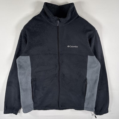 古着 コロンビア Columbia フリースジャケット フルジップ ツートンカラー ワンポイントロゴ刺繍 大きいサイズ XL ブラック メンズ