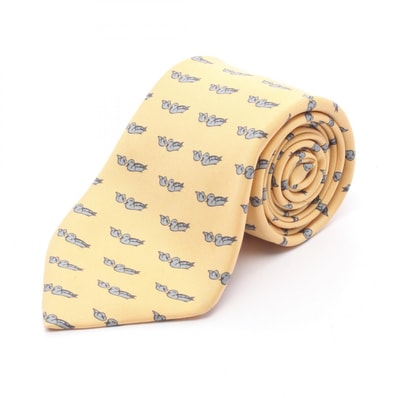 エルメス HERMES ネクタイ 鳥柄 ネクタイ 衣料品 シルク シルク メンズ イエロー系 / ブルー系 / ブラック系 【中古】