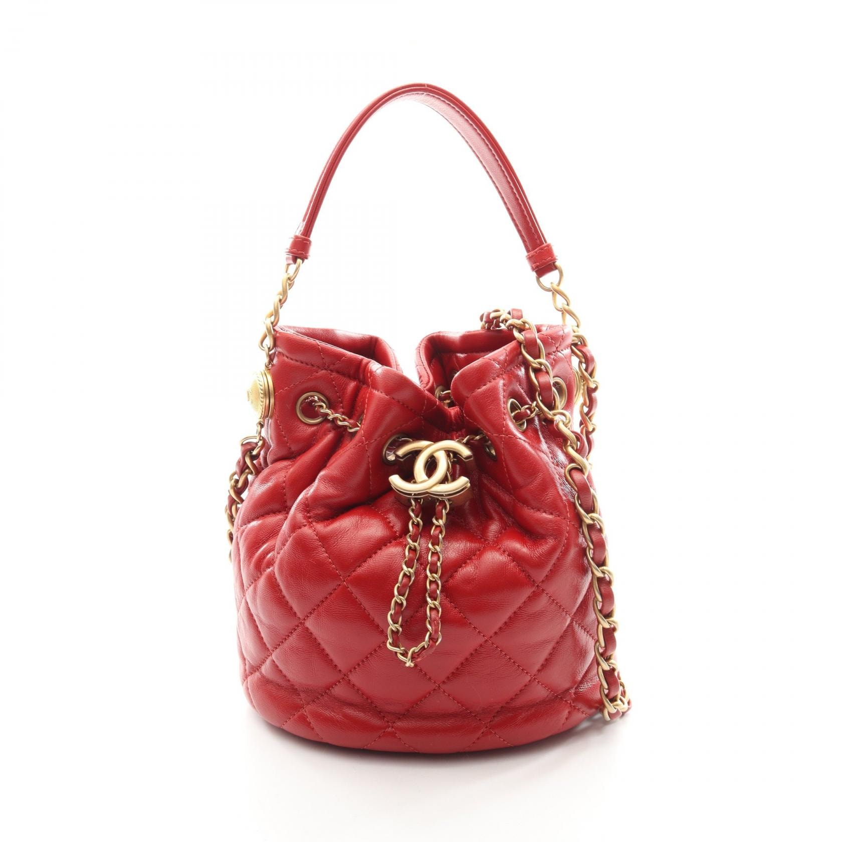 シャネル CHANEL マトラッセ ドローストリング バケットバッグ 2WAY ショルダーバッグ バッグ レザー レディース レッド系 【中古】