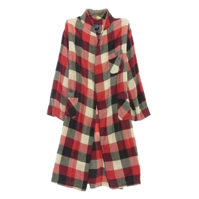 GAP ギャップ コート 90s 紺タグ コットン チェック ガウン コート レッド系 L【中古】